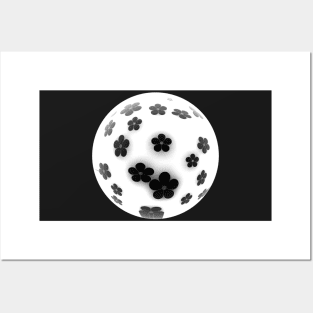 Bright white sphere football with black flowers Posters and Art